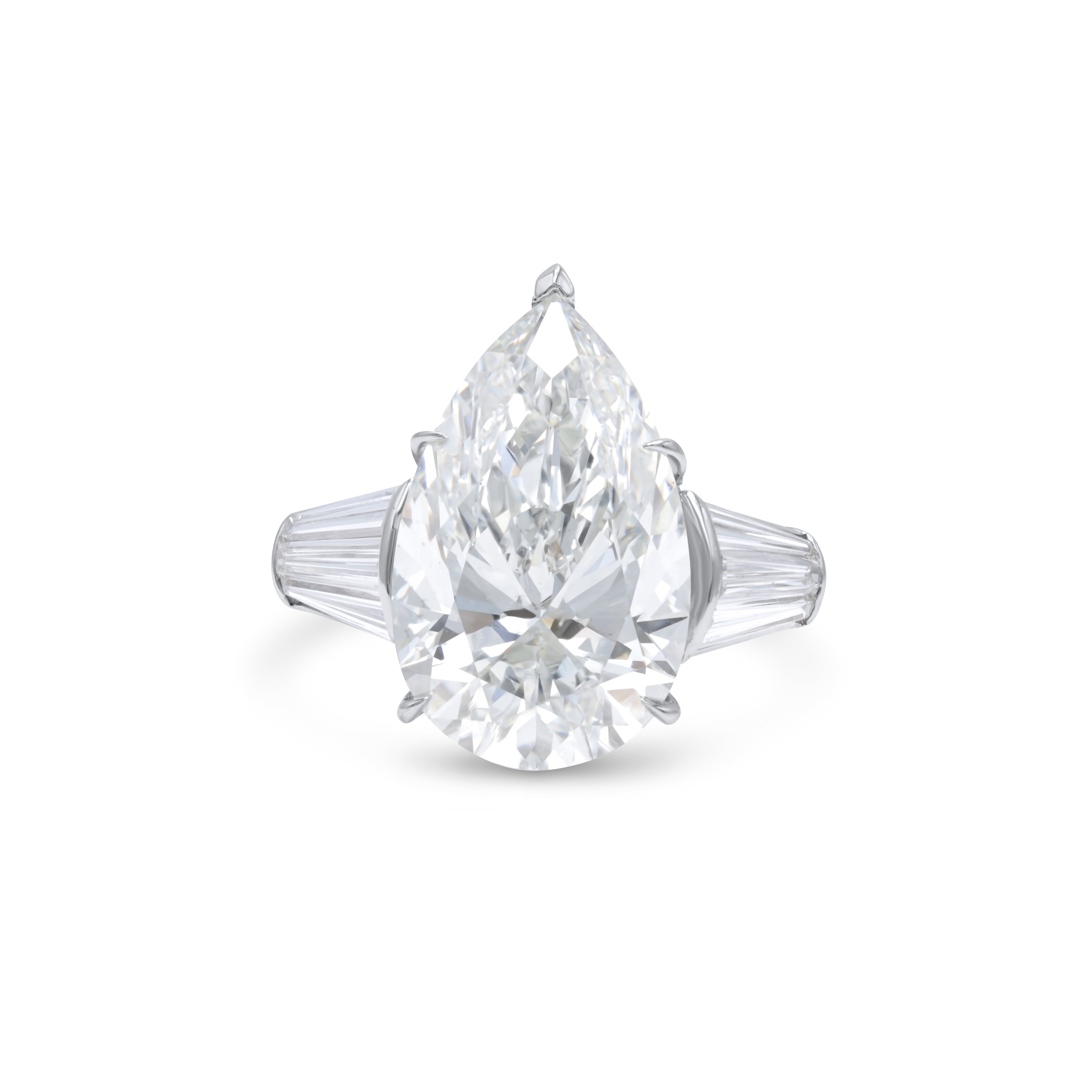 Lab Grown Pear Shaped With 2 Baguette Cut Diamonds Ring