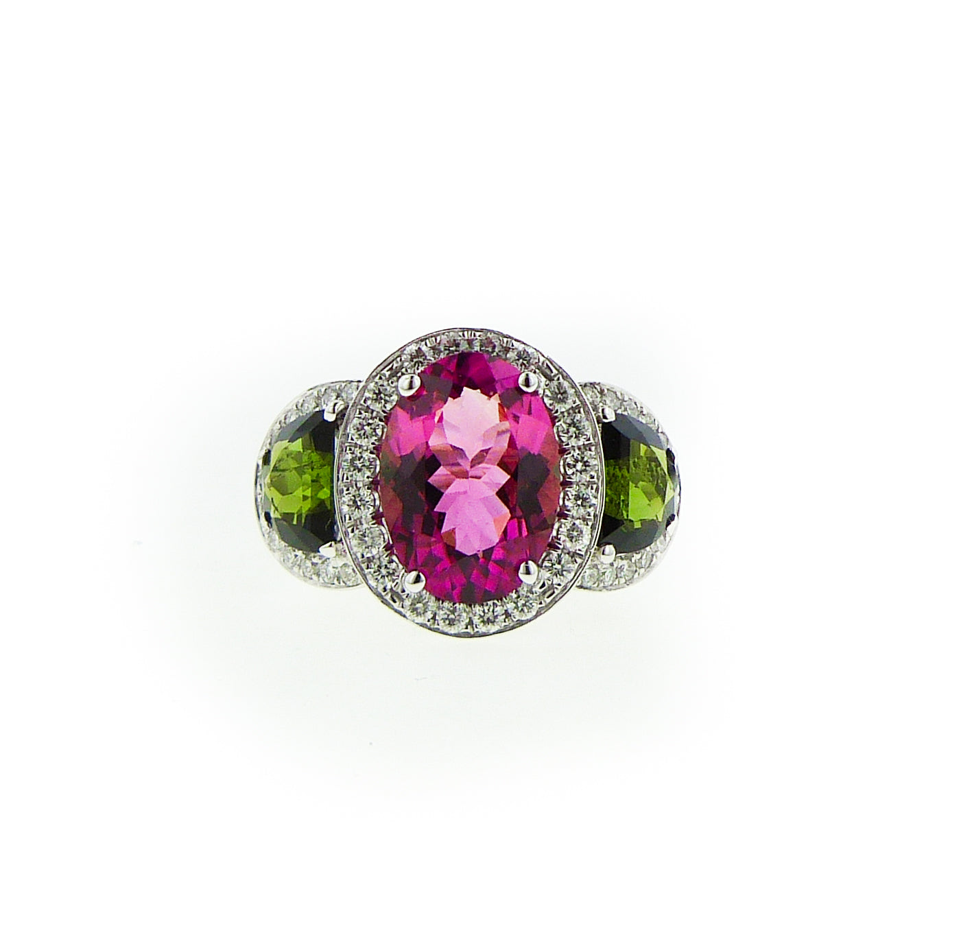 Tourmaline Three Stone Diamond Ring