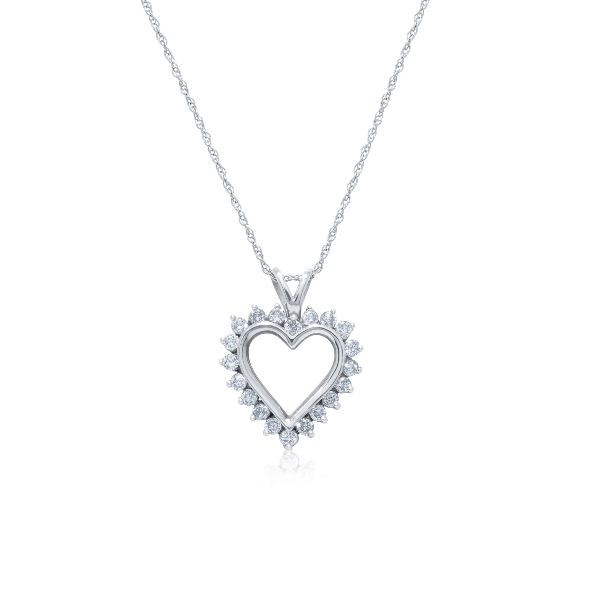 0.50ct heart diamond pendant in 14K white gold, 16-inch chain