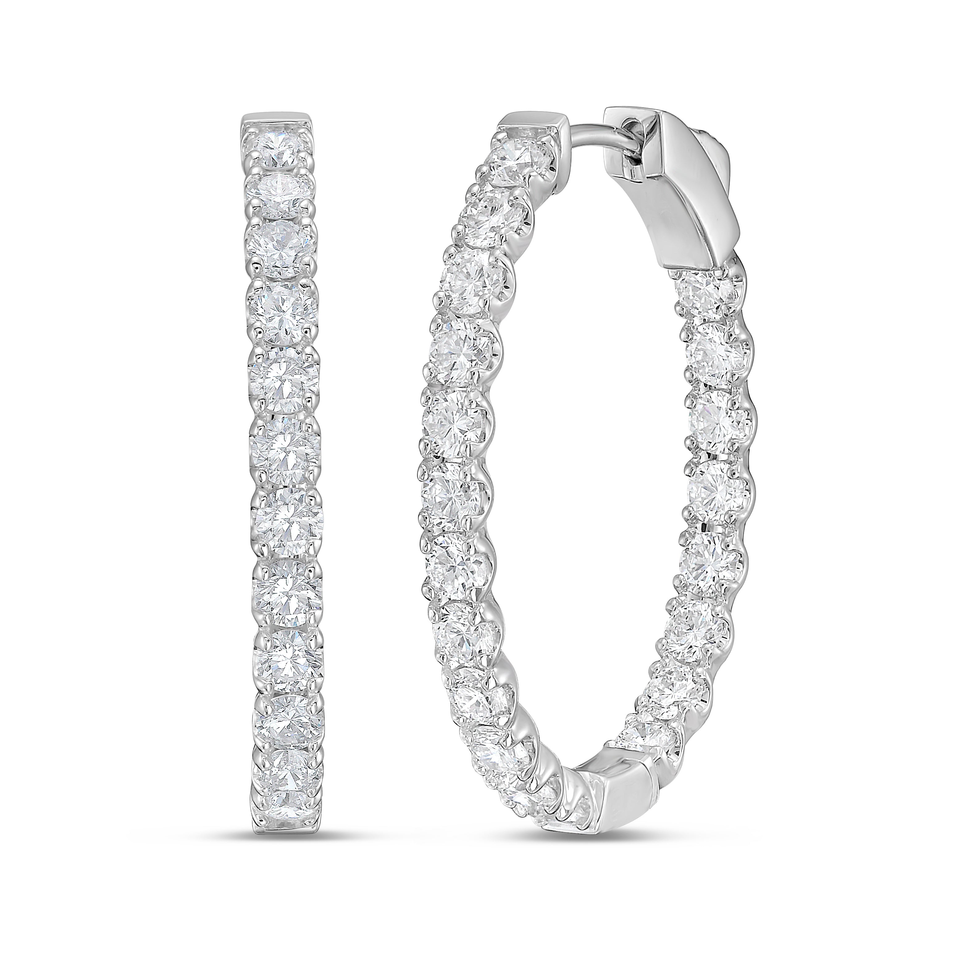 Lab Grown Round Diamond Oval Shape Hoop Earrings - 1.00"