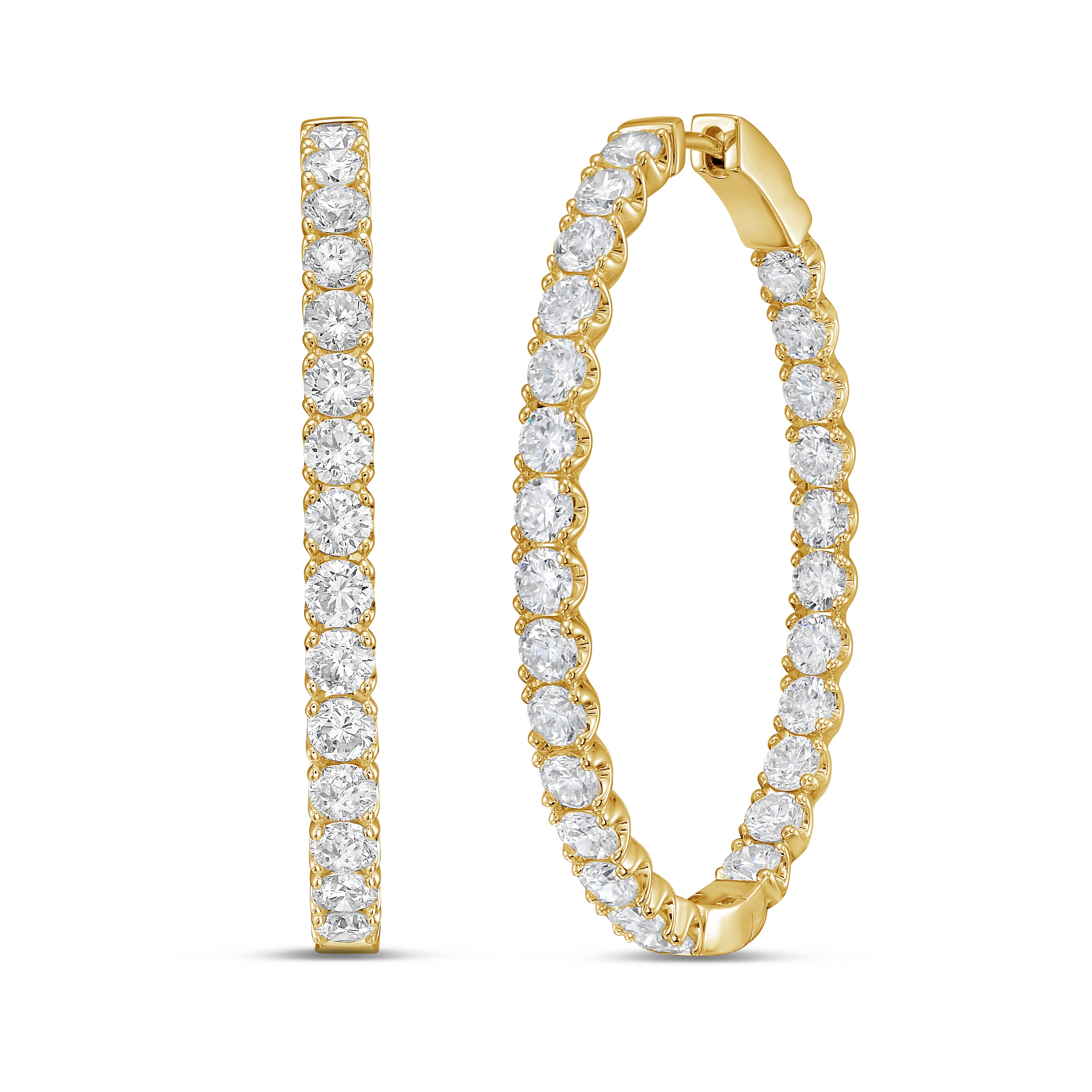 Lab Grown Round Diamond Oval Shape Hoop Earrings - 1.50"