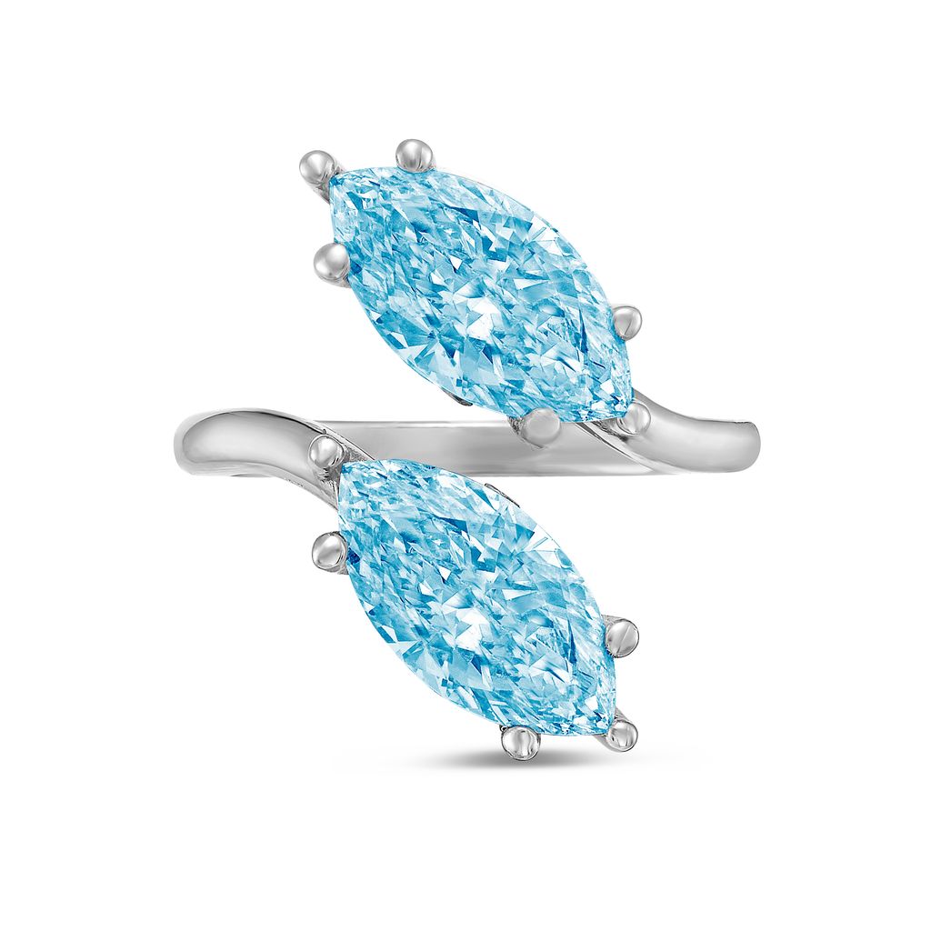 Lab-Grown Blue Marquise Toi Et Moi Diamond Ring, 14K Gold