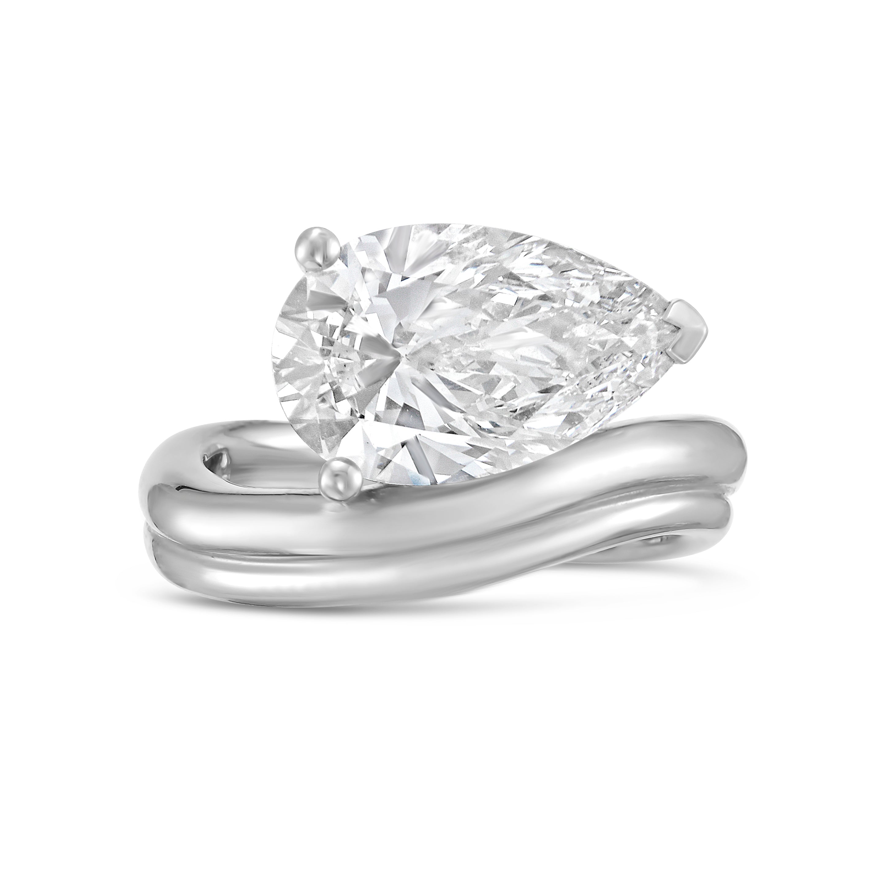 Lab Grown Pear Solitaire Ring with Wavy Band