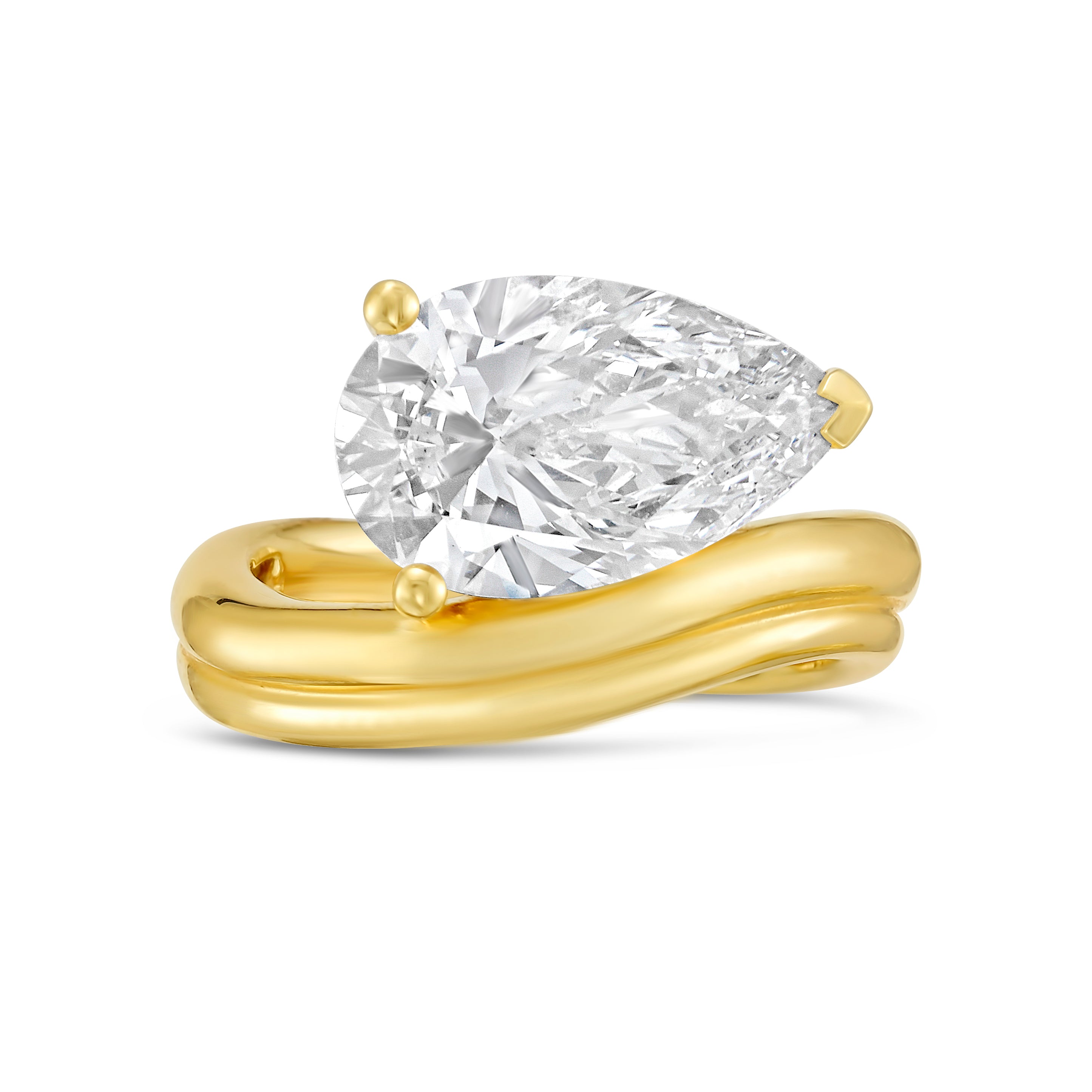 Lab Grown Pear Solitaire Ring with Wavy Band