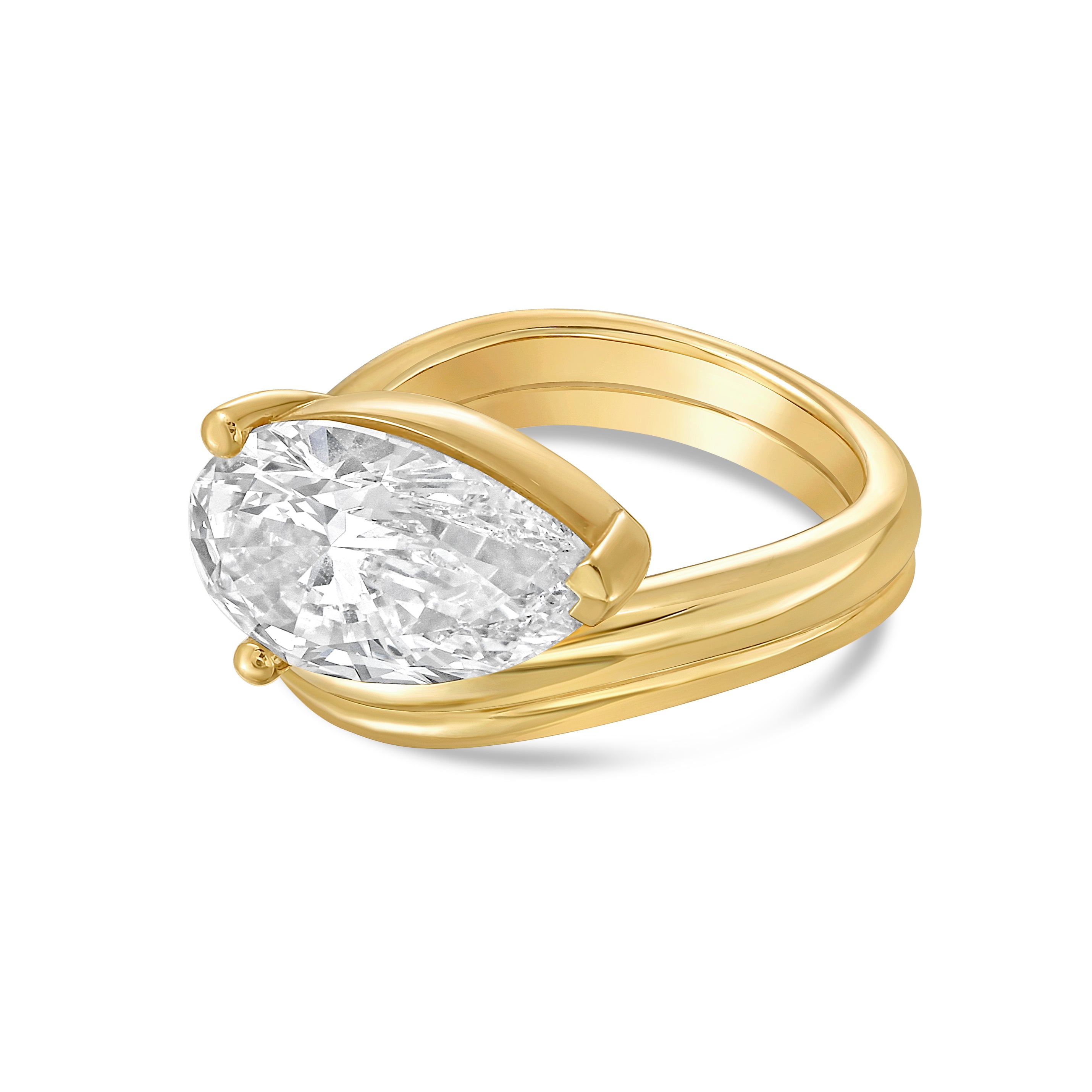 Lab Grown Pear Solitaire Ring with Wavy Band