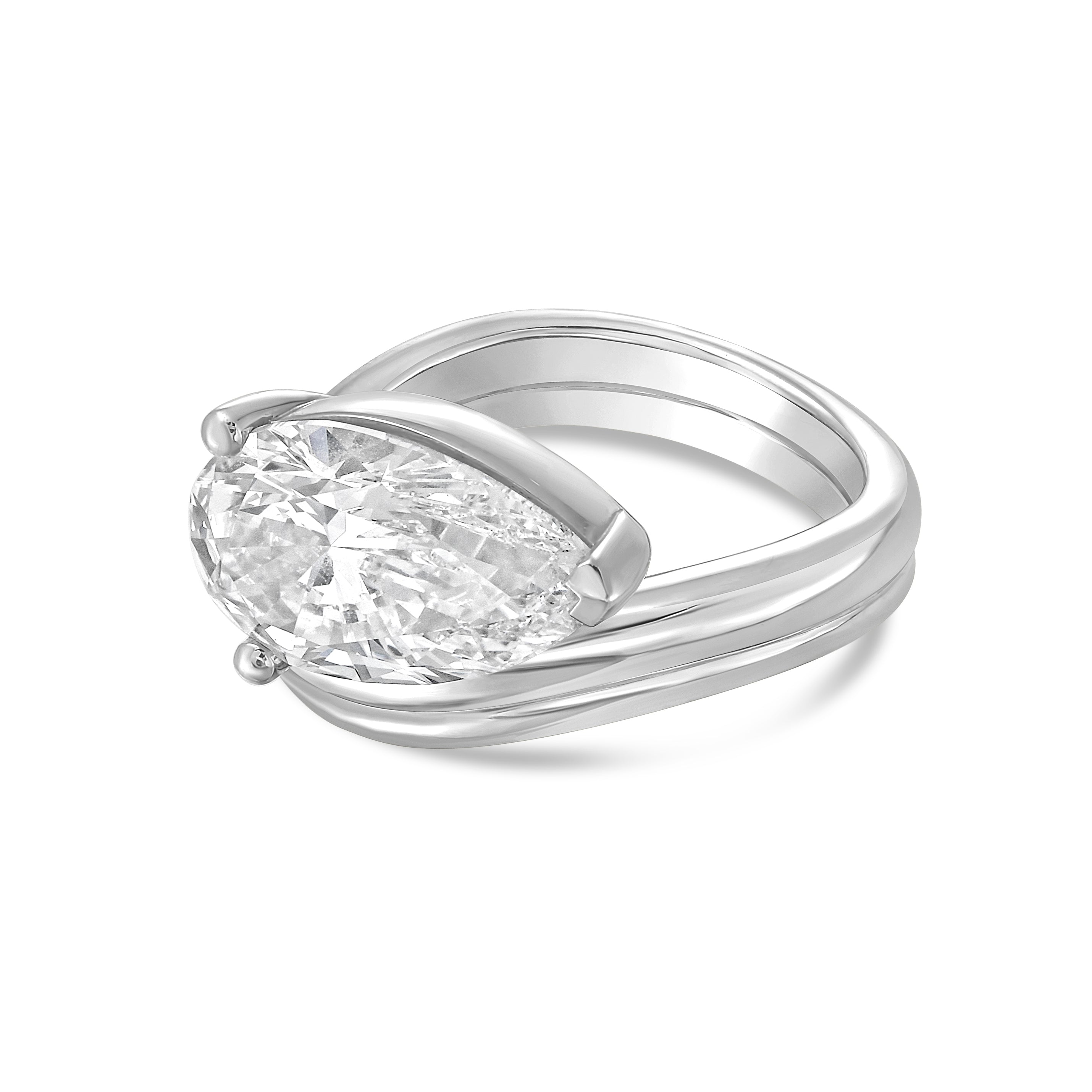 Lab Grown Pear Solitaire Ring with Wavy Band