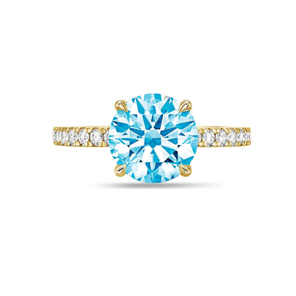 Lab-Grown Blue Round Diamond Pavé Band Engagement Ring, 14K Gold