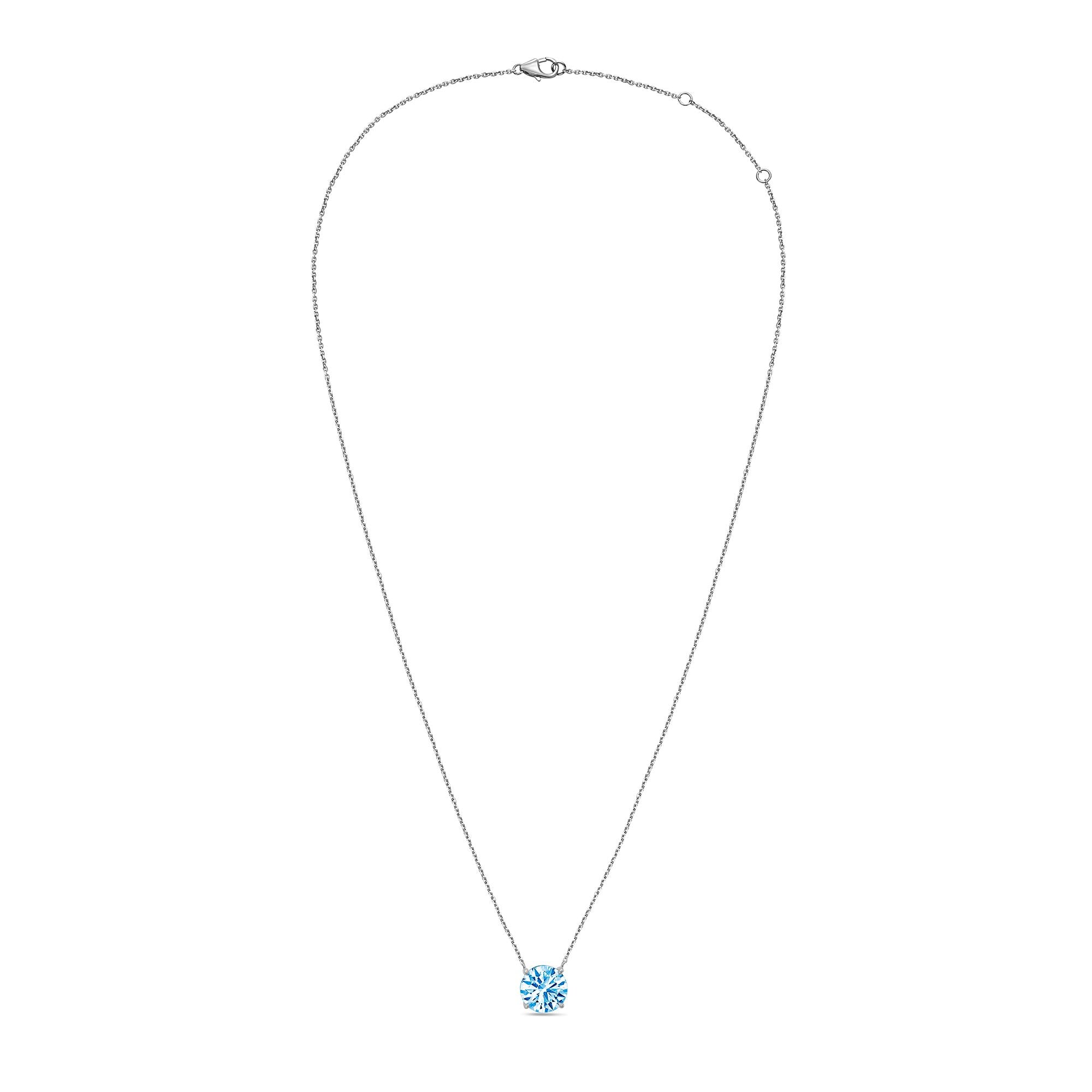 Lab-Grown Blue Round Diamond Solitaire Pendant, 14k Gold