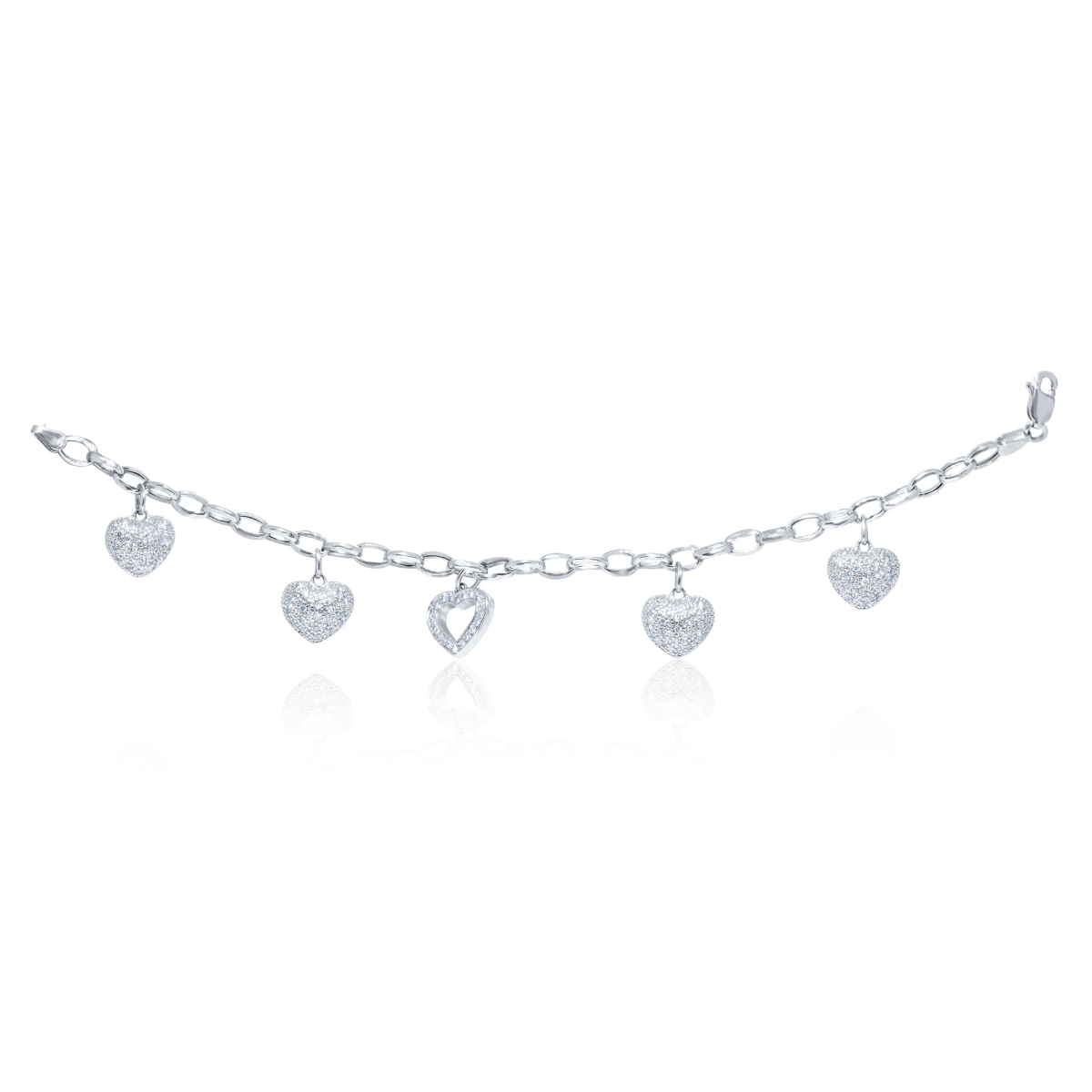 1.50ct pavé heart diamond bracelet in 14K gold, 7-inch length