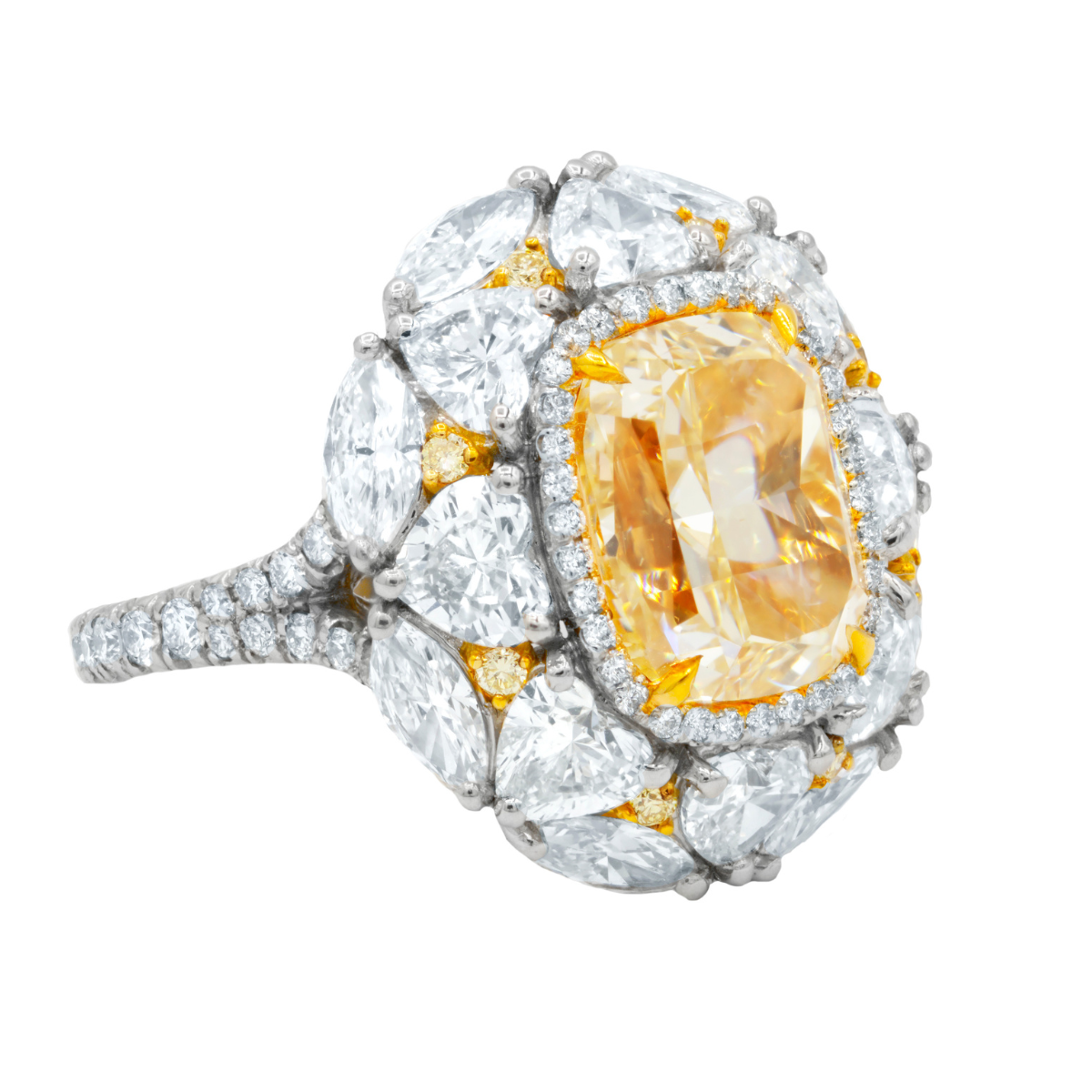 10.10ct fancy yellow cushion diamond ring in platinum, GIA certified
