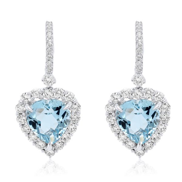8.15cts Aquamarine Heart Halo Drop Earrings