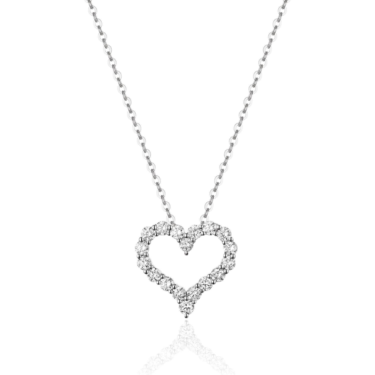 14K gold mini diamond open heart pendant, 0.50ct, dainty necklace 16-inch chain