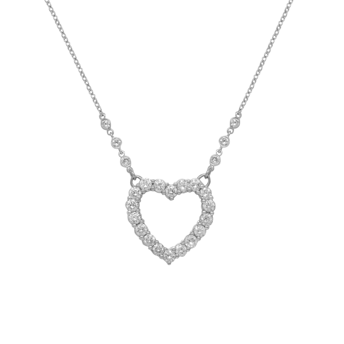 14K white gold diamonds by the yard heart pendant, 2.00ct necklace