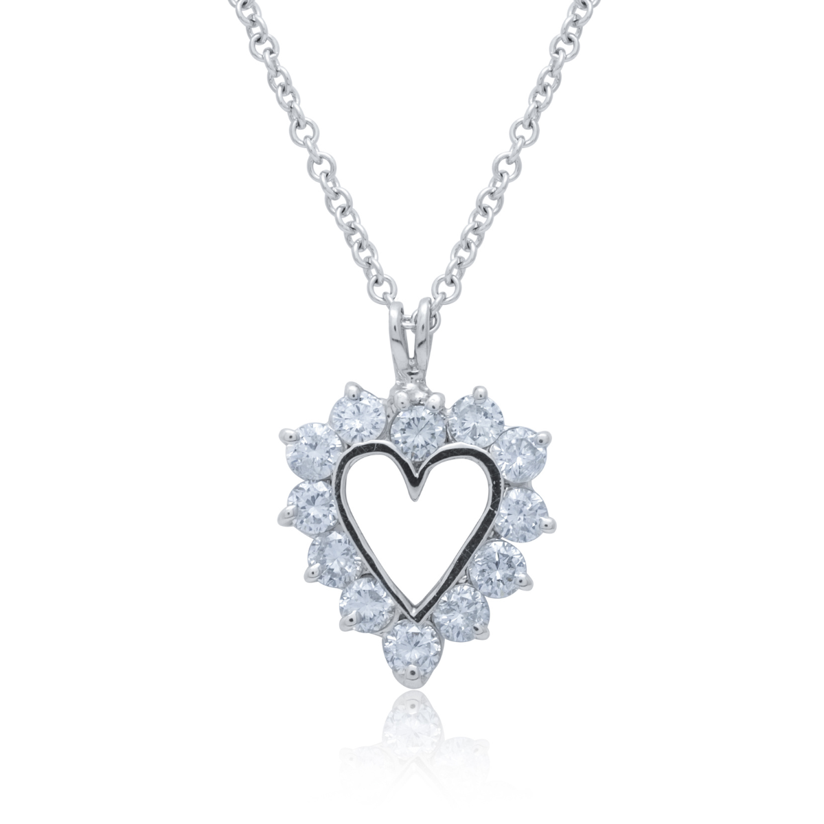 14K white gold halo diamond heart pendant, 1.50ct necklace