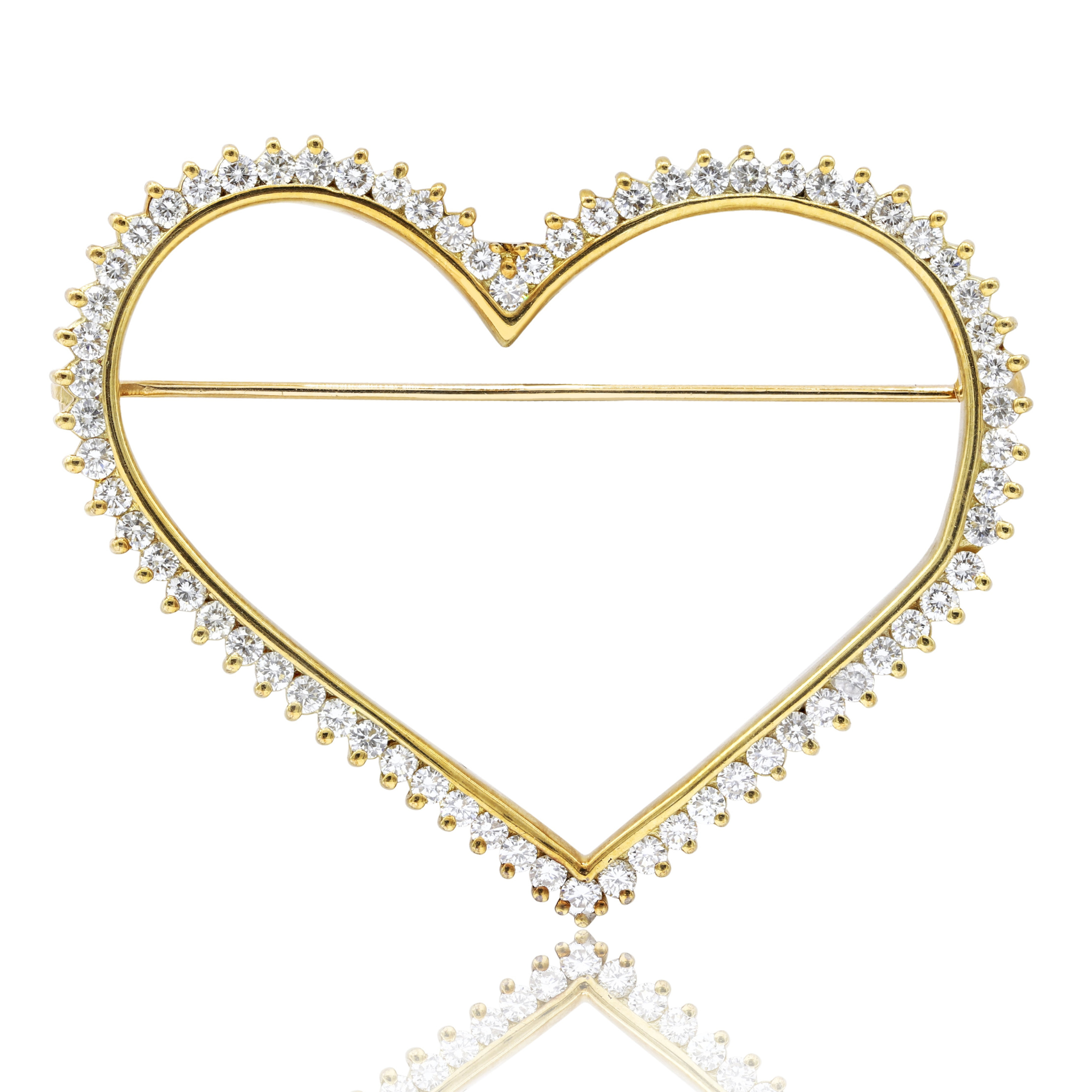 14k Yellow Gold Heart Shape Diamond Brooch with 3.00cts.jpg