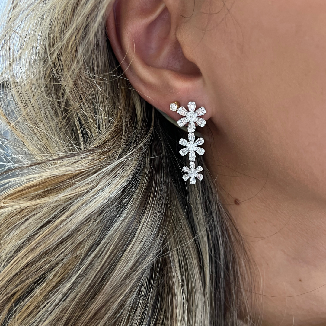 Baguette Diamond Flower Drop Earring