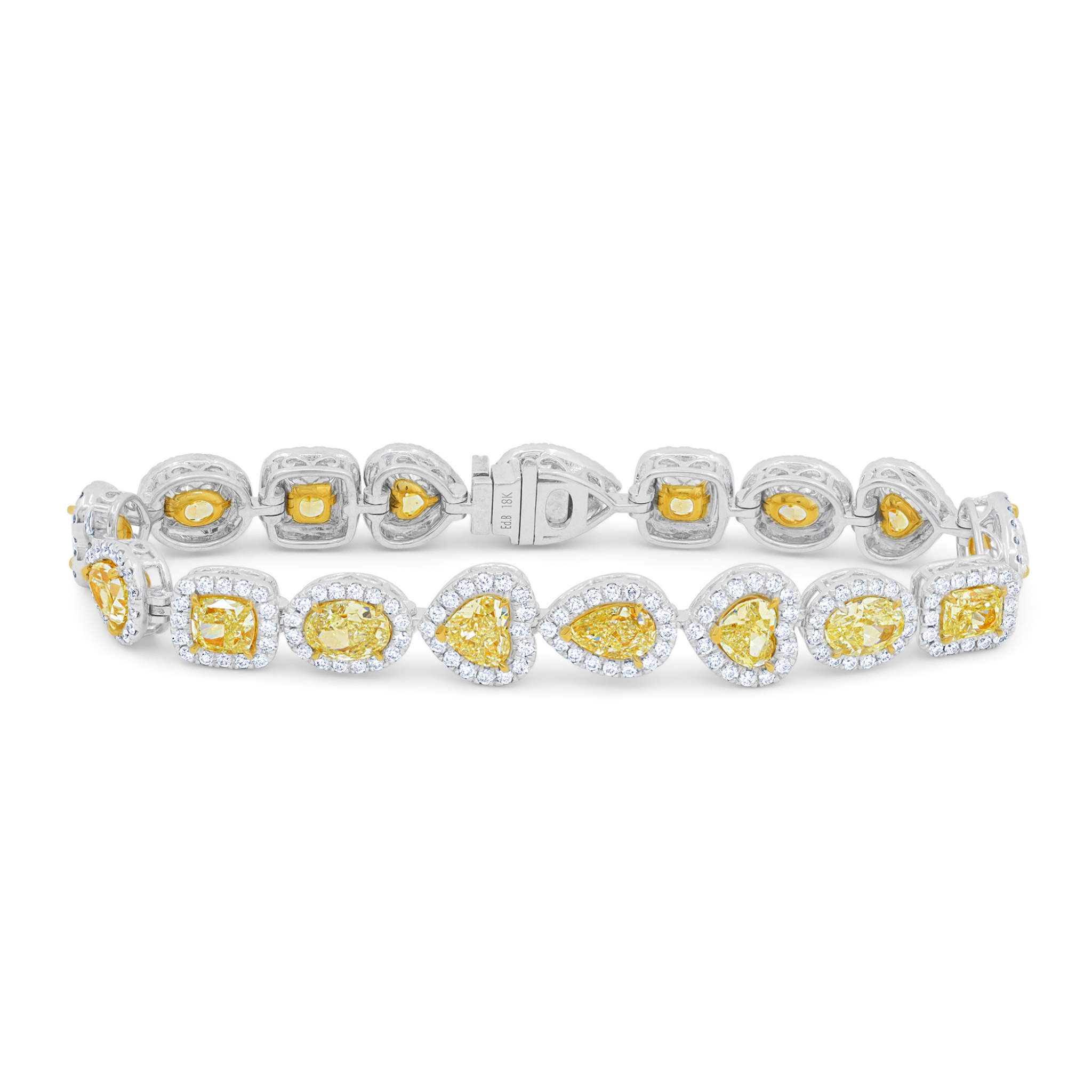 18.79ct fancy yellow diamond bracelet in 18K gold, multi-shaped halo design