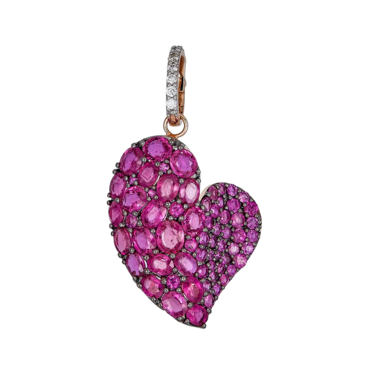 18K rose and black gold deep pink sapphire heart pendant, 7.00ct sapphires, diamond accents