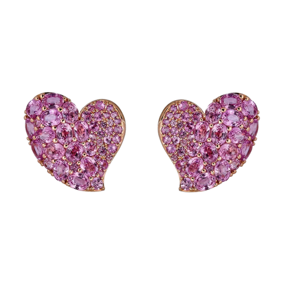 18K rose and black gold deep pink sapphire wave heart earrings, 8.50ct sapphires