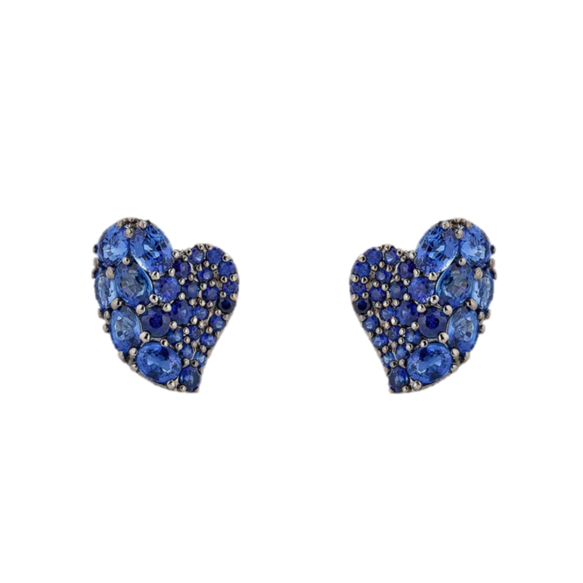 18K rose gold blue sapphire wave heart earrings, 3.50ct round and oval sapphires