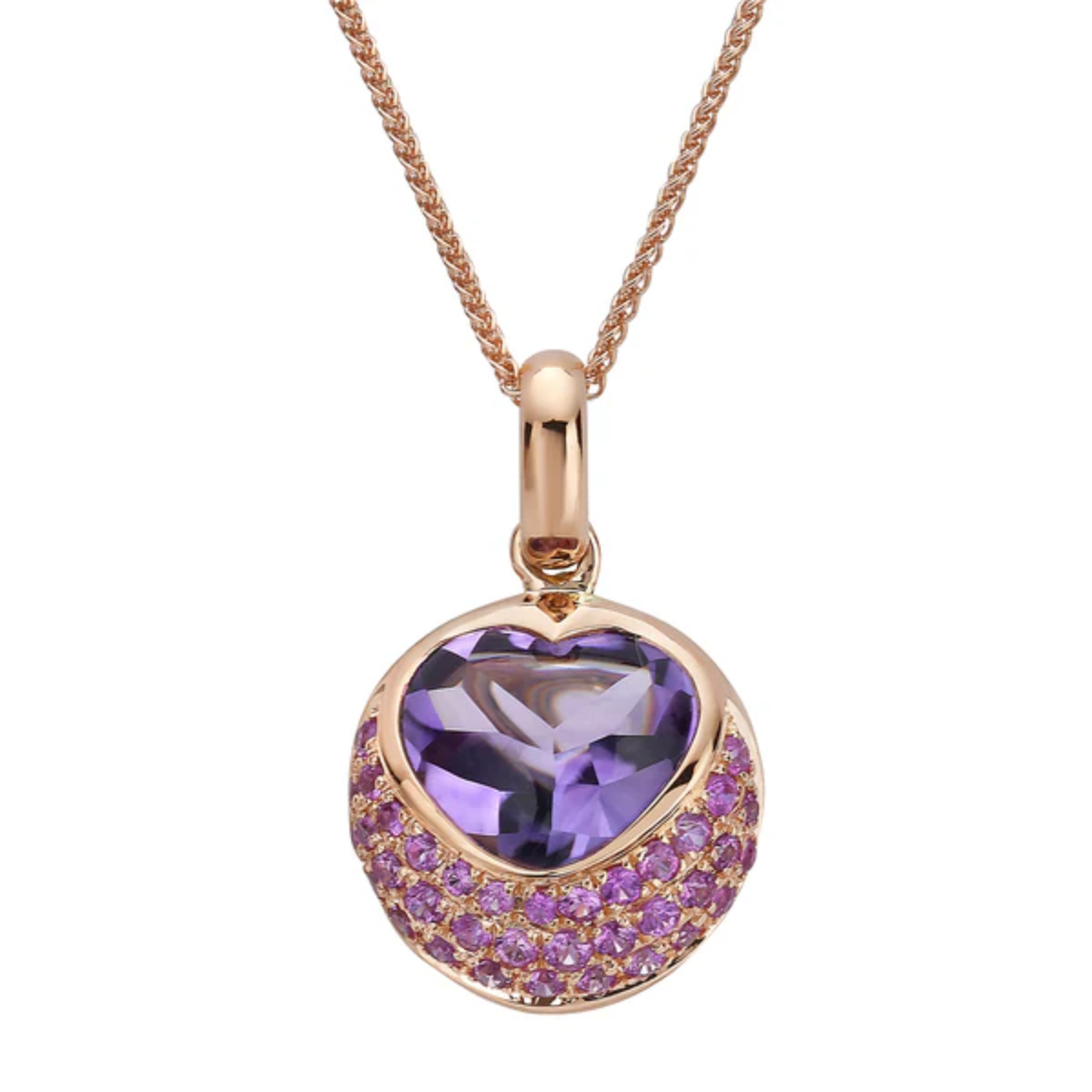 18K rose gold heart-shaped amethyst pendant, natural gemstone necklace