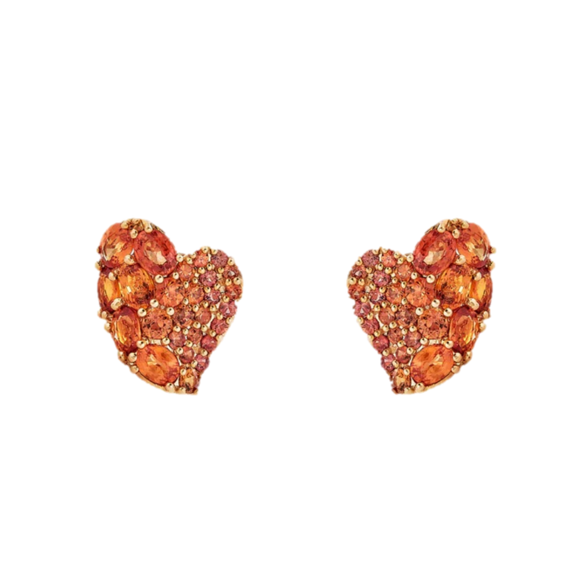 18K rose gold orange sapphire wave heart earrings, 3.50ct round and oval sapphires