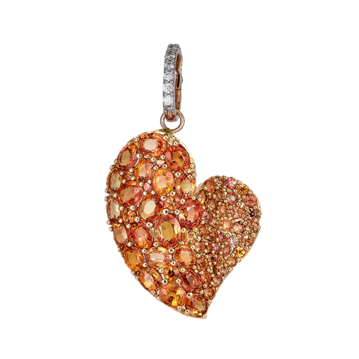 18K rose gold orange sapphire wave heart pendant, 7.70ct sapphires, diamond accents