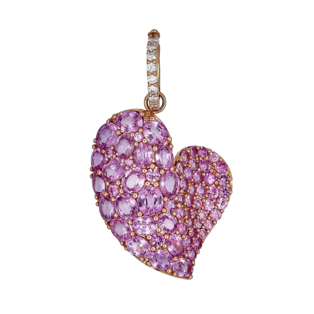 18K rose gold pink sapphire wave heart pendant, 7.80ct sapphires, diamond accents