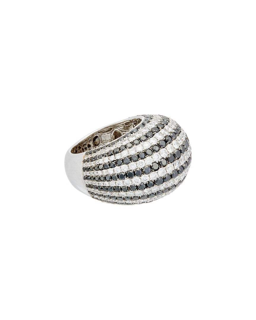 18K white gold striped diamond dome ring with 7.00ct pavé black and white diamonds, size 6.5