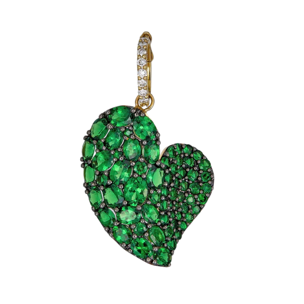 18K yellow and black gold green tsavorite wave heart pendant, 6.30ct gemstones