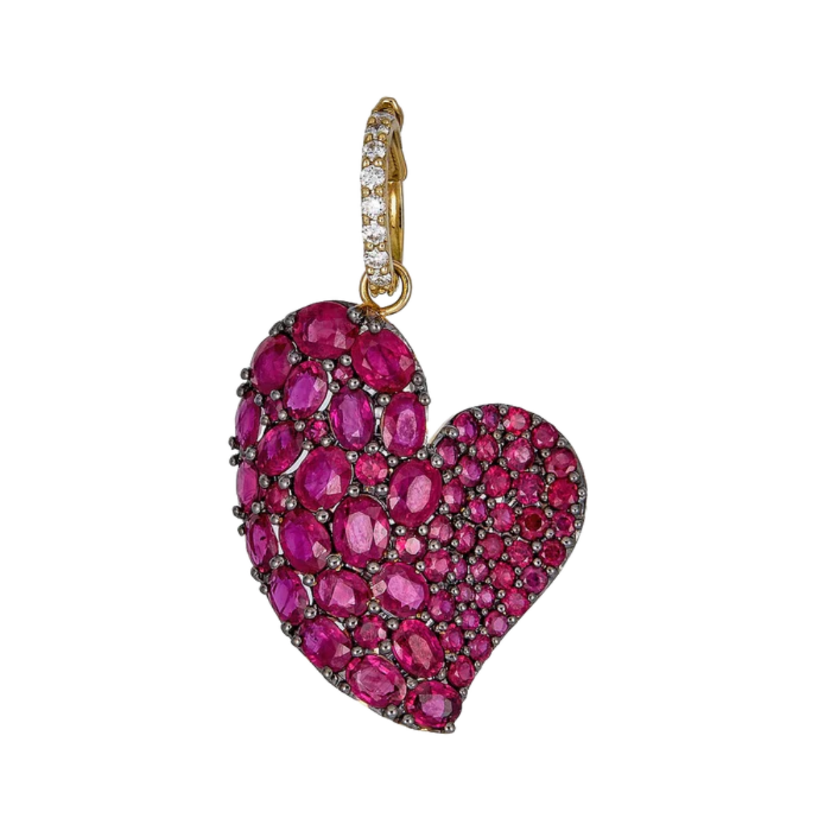 18K yellow and black gold ruby wave heart pendant, 6.30ct rubies, diamond accents