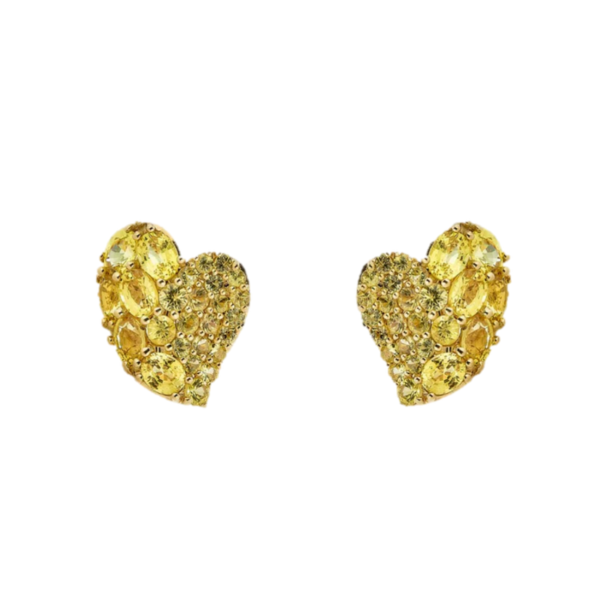 18K yellow gold yellow sapphire wave heart earrings, 3.90ct round and oval sapphires
