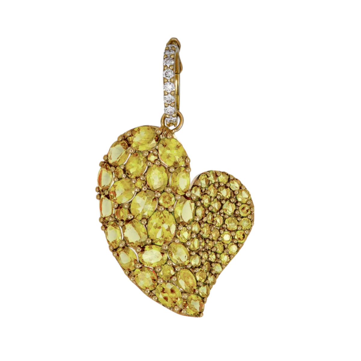 18K yellow gold yellow sapphire wave heart pendant, 7.30ct sapphires, diamond accents