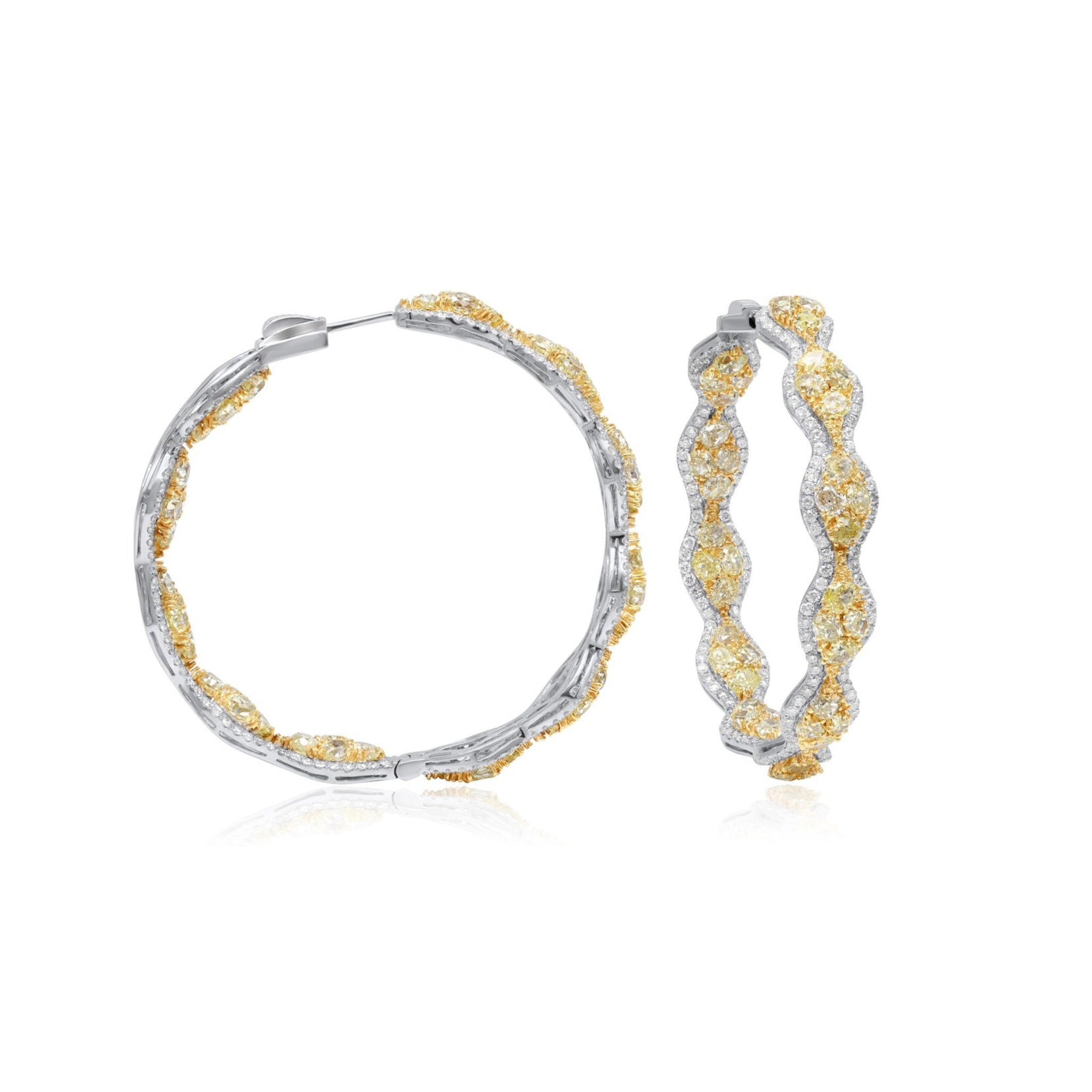 18 Kt White and Yellow Gold Hoop Earrings with Yellow Diamonds Totaling 13.00 cts.jpg
