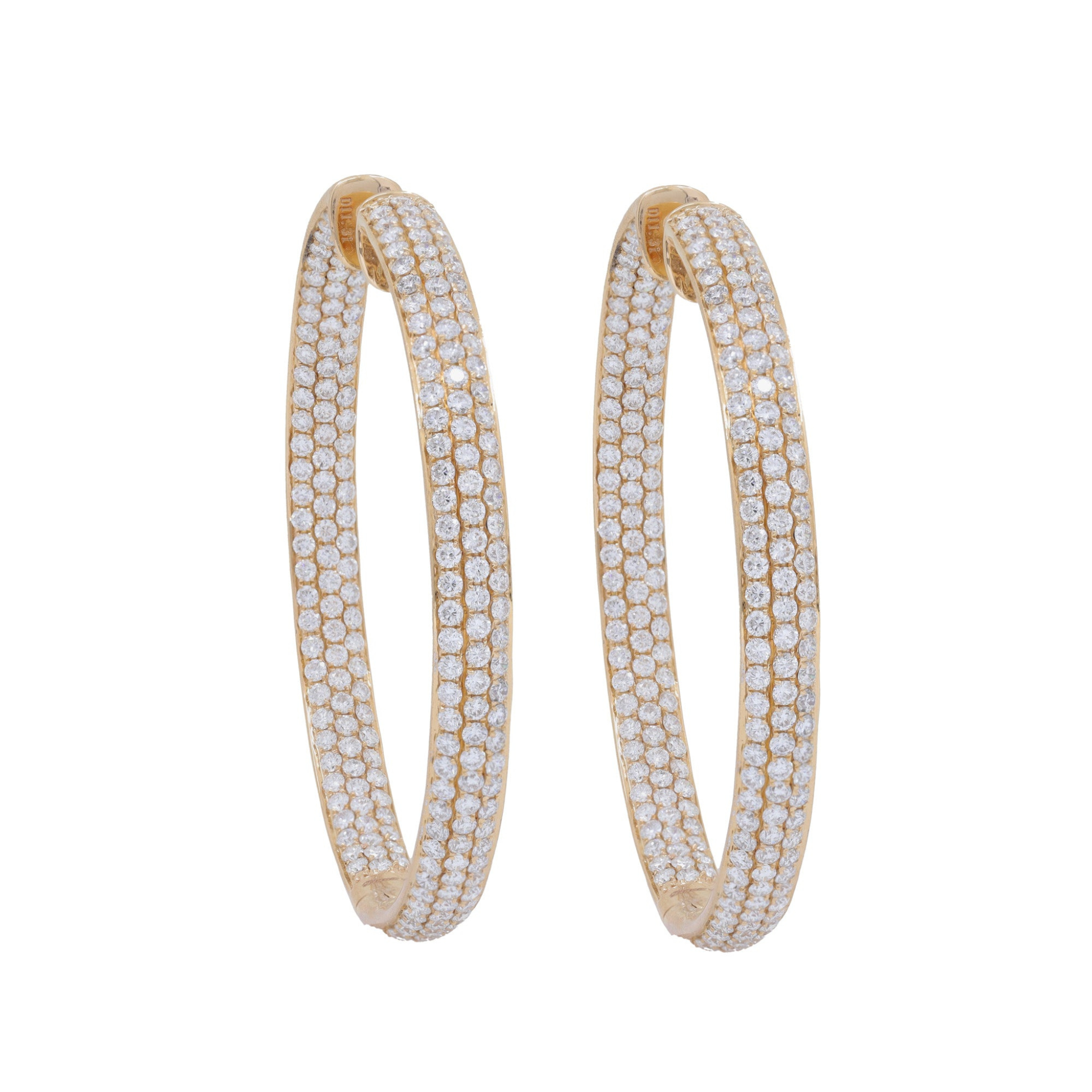 18 Kt Yellow Gold Hoop Earrings with 3 Rows of 11.30 cts.jpg