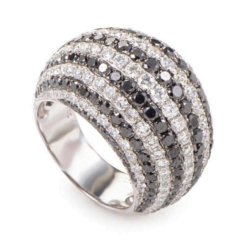 18kt White Gold Black and White Domed Stripped Ring