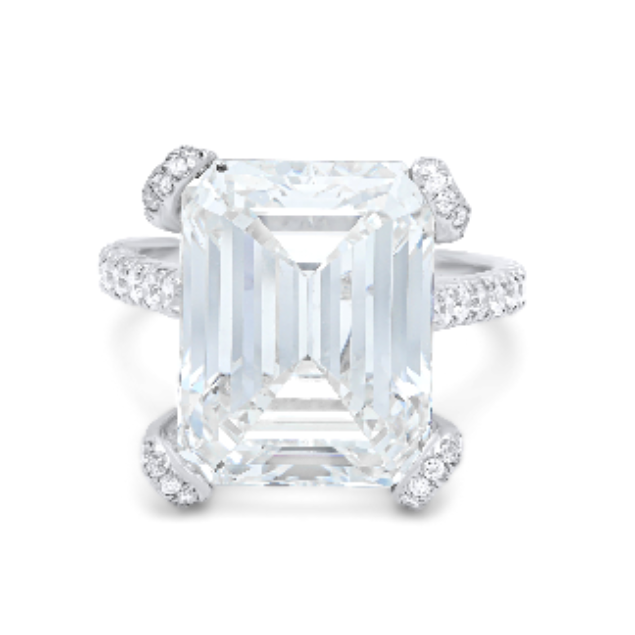18kt White Gold Emerald Cut With Pave Round Diamonds Ring