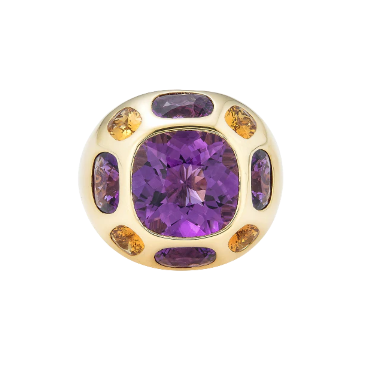 18kt Yellow Gold Amethyst and Yellow Citrine Ring
