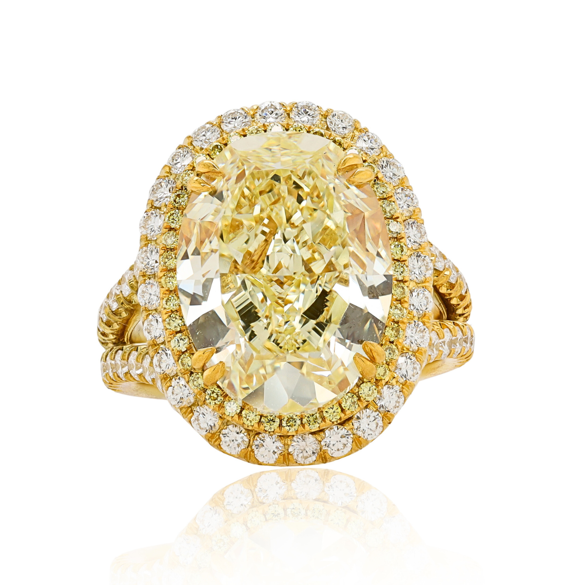 18kt Yellow Gold Fancy Yellow Oval Diamond Halo Engagement Ring