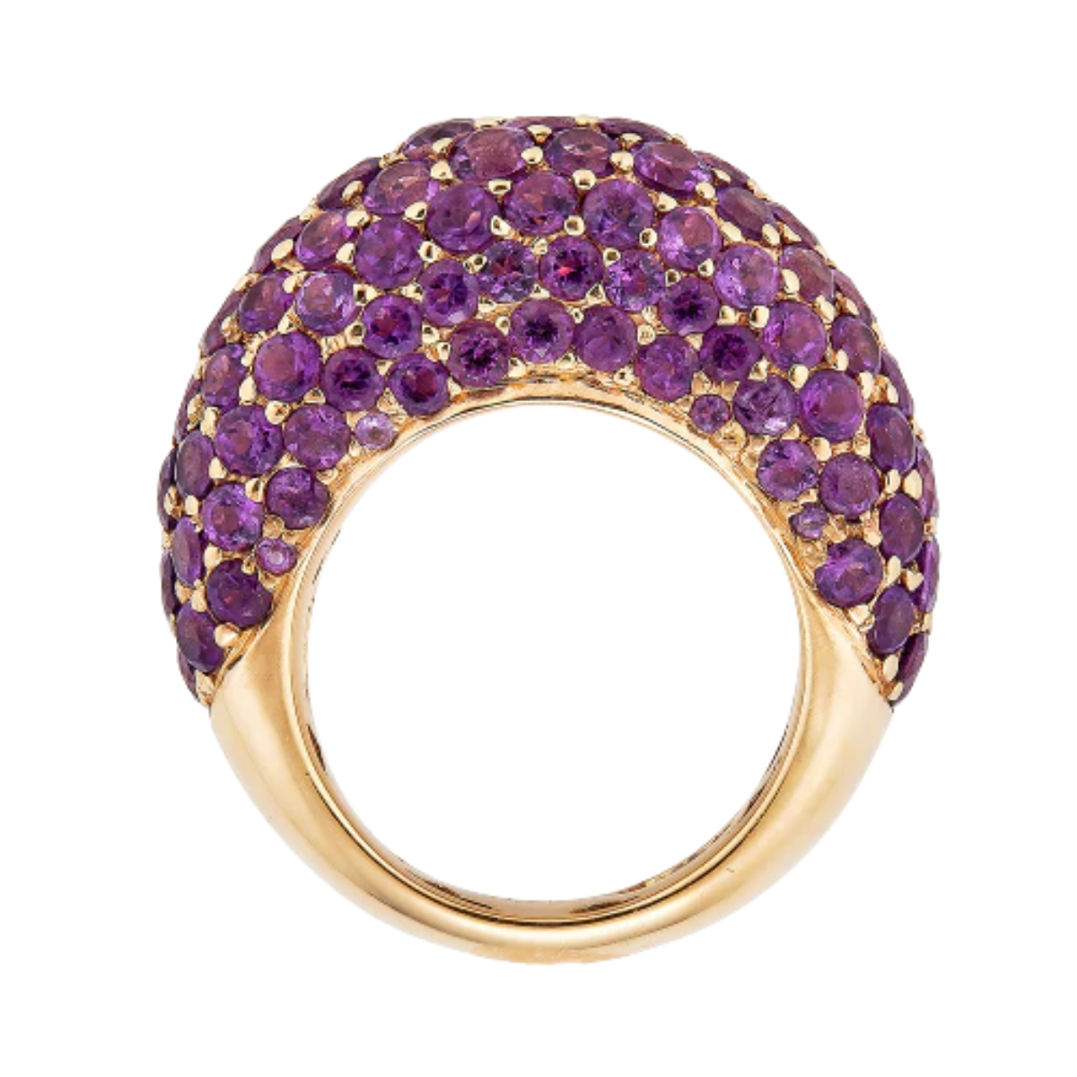 18kt Yellow Gold Round Amethyst Dome Ring