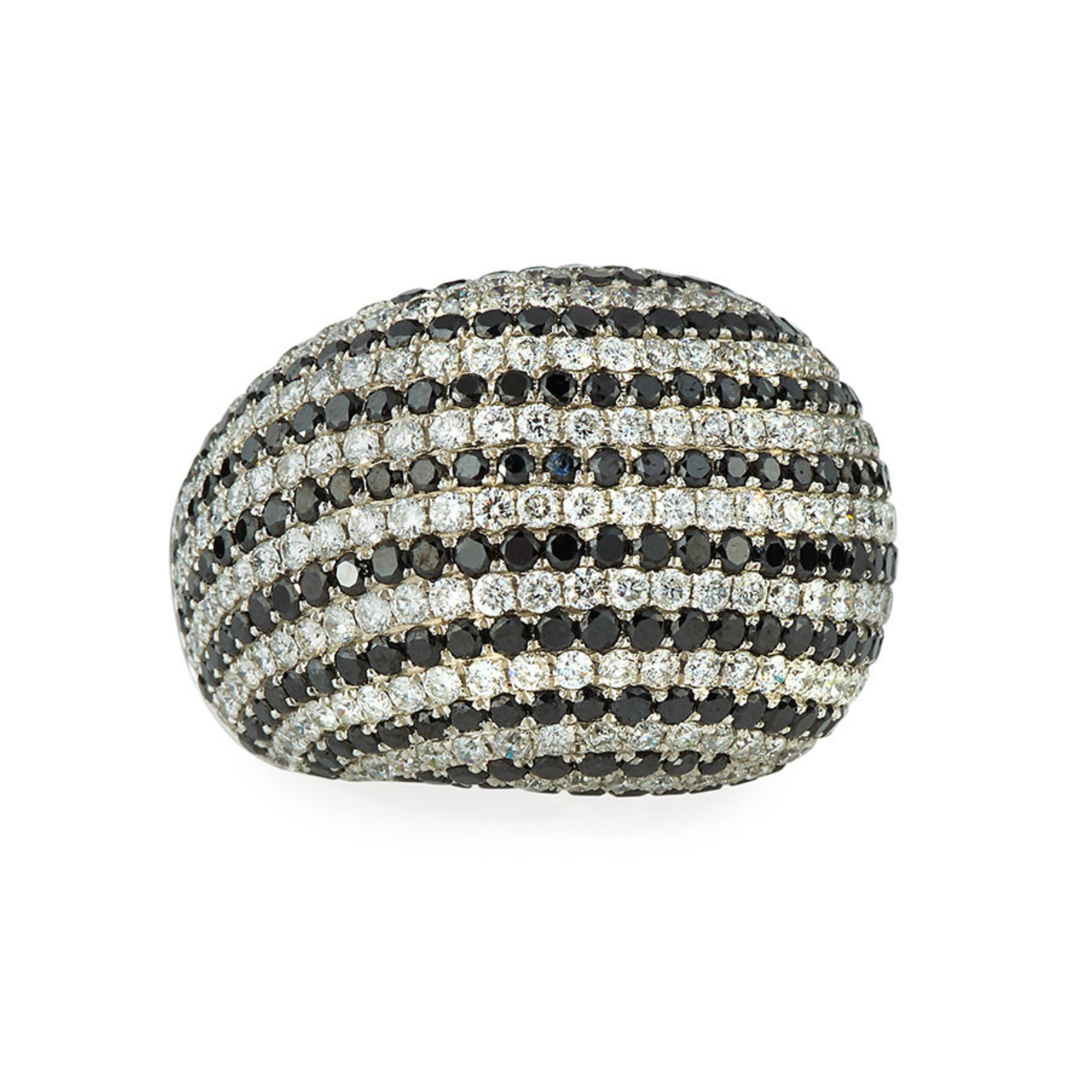 18 kt white gold diamond fashion ring containing alternating rows of black and white diamonds totaling 7.21 cts.jpg