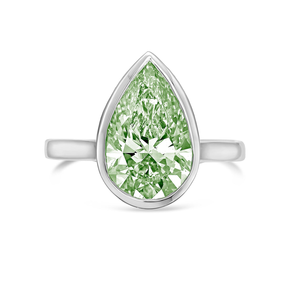 Lab-Grown Green Pear Bezel Engagement Ring, 14k Gold