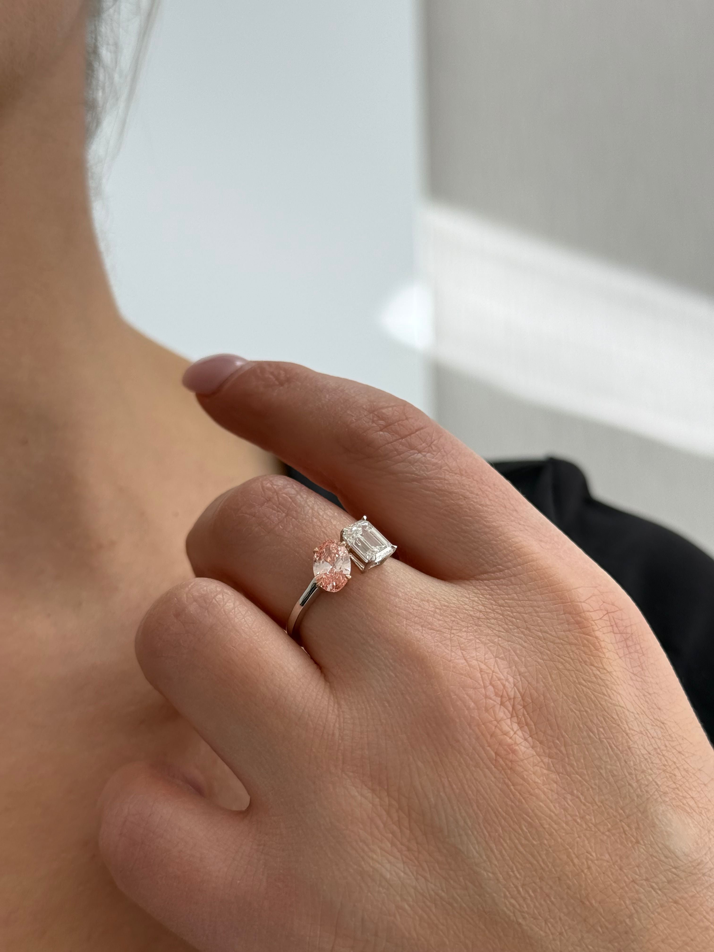 Lab Grown Pink Oval & Emerald Diamond Fashion Ring