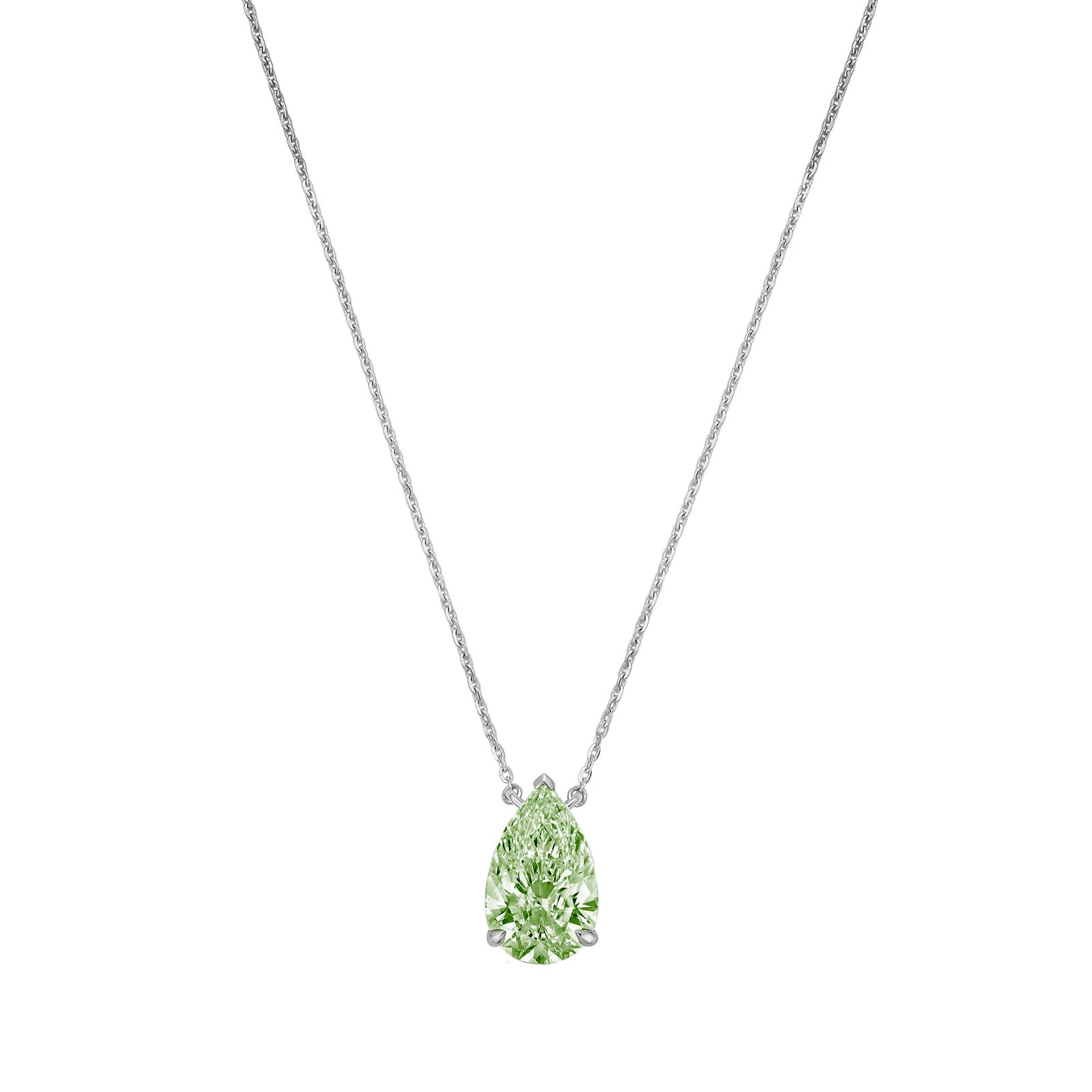 Lab-Grown Green Pear Diamond Solitaire Pendant, 14k Gold