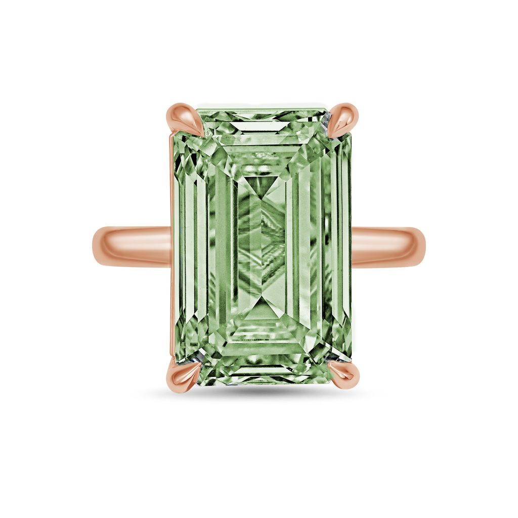 Lab-Grown Green Emerald-Cut Diamond Solitaire Ring, 18k Gold