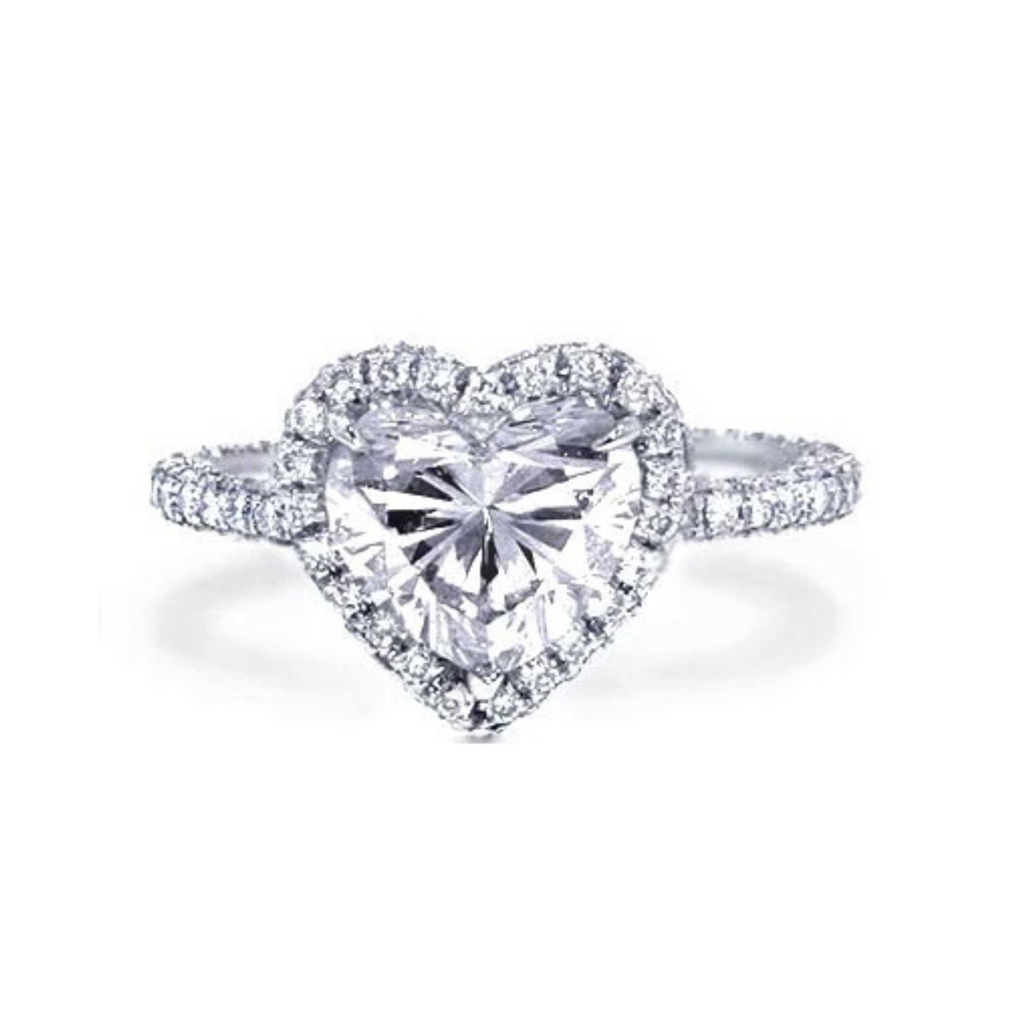 2.01ct heart halo diamond engagement ring in platinum, micropavé design