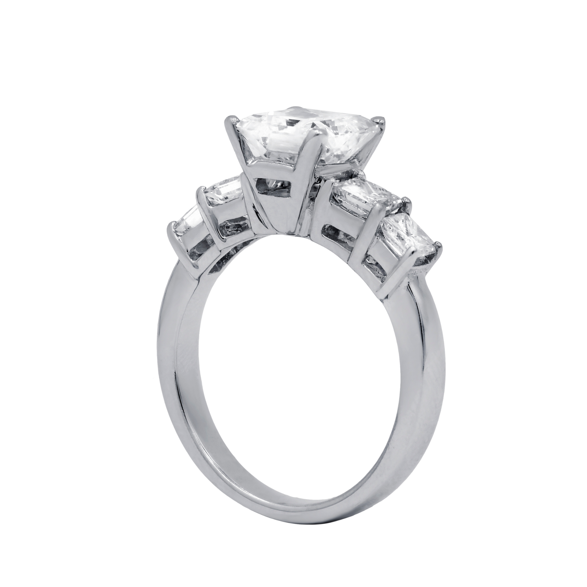 2.01ct radiant cut diamond three-stone engagement ring in white gold