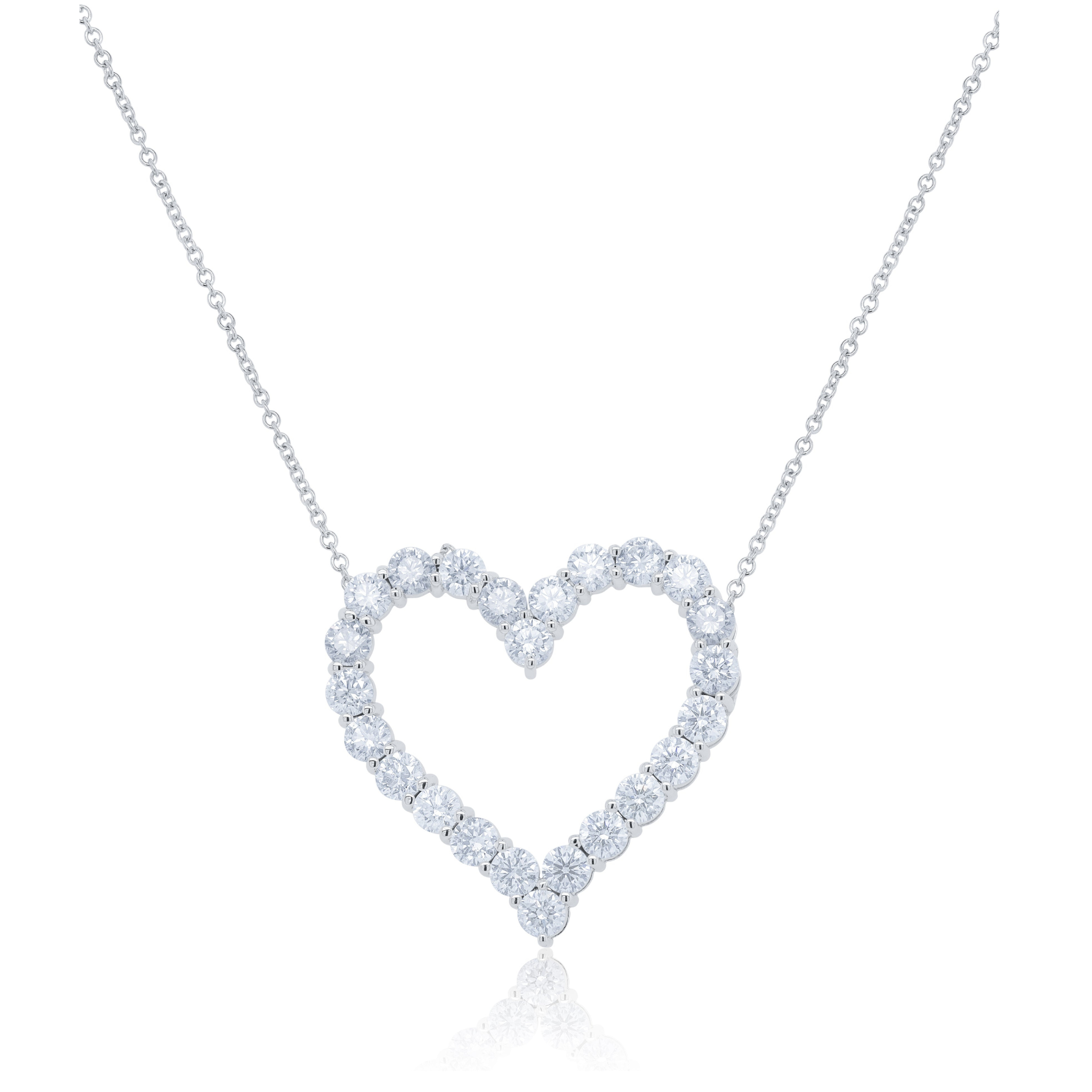2.30ct open heart diamond pendant in 18K white gold, 18-inch necklace