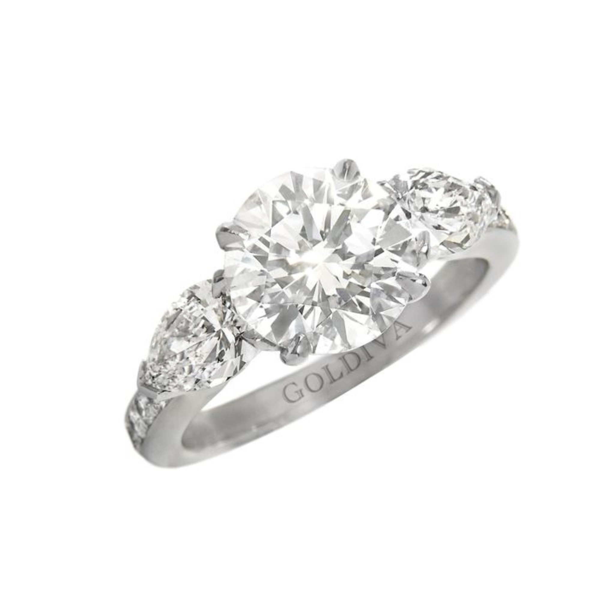 2.44ct Round With Pear Shaped Side Diamonds Ring