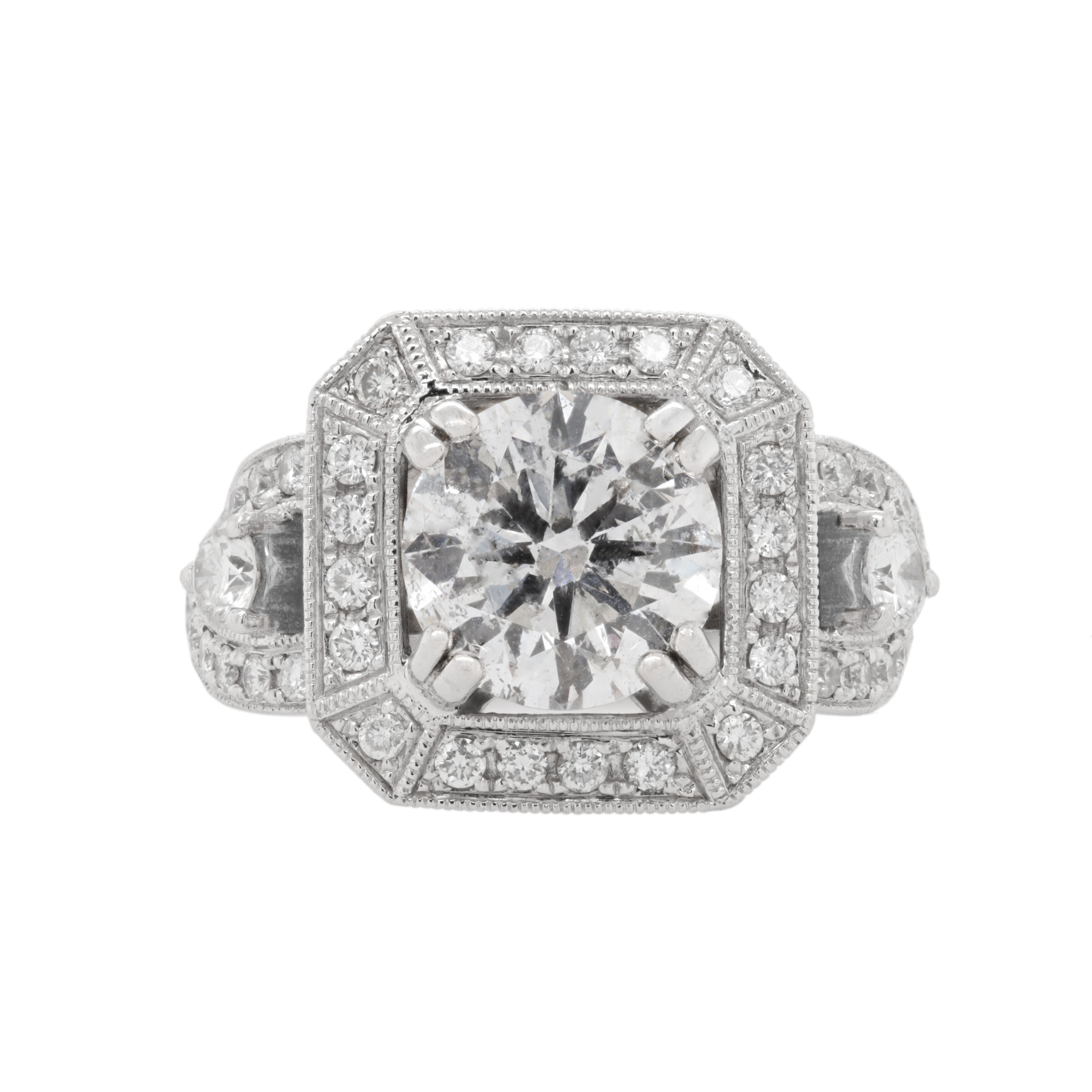 2.73ct Round Halo Diamond Swril Engagement Ring